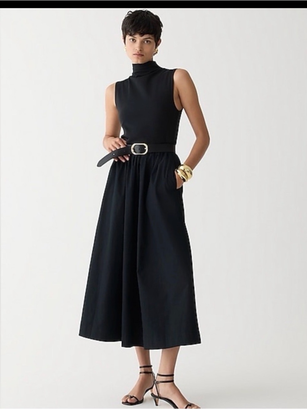 NWT J.Crew Fitted knit mockneck dress with poplin skirt in Black